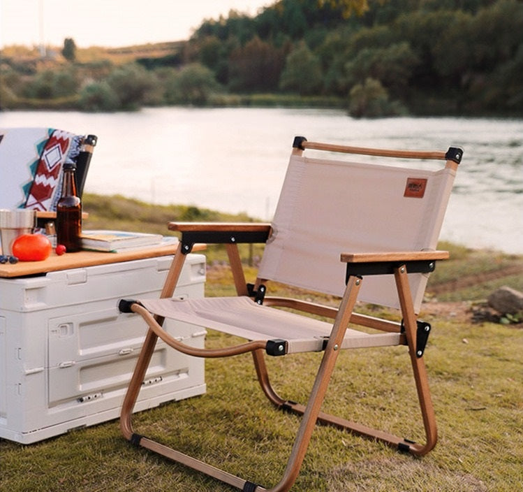 كرسي ظهر للشاطئ خفيف الوزن قابل للطي باللون الكاكي