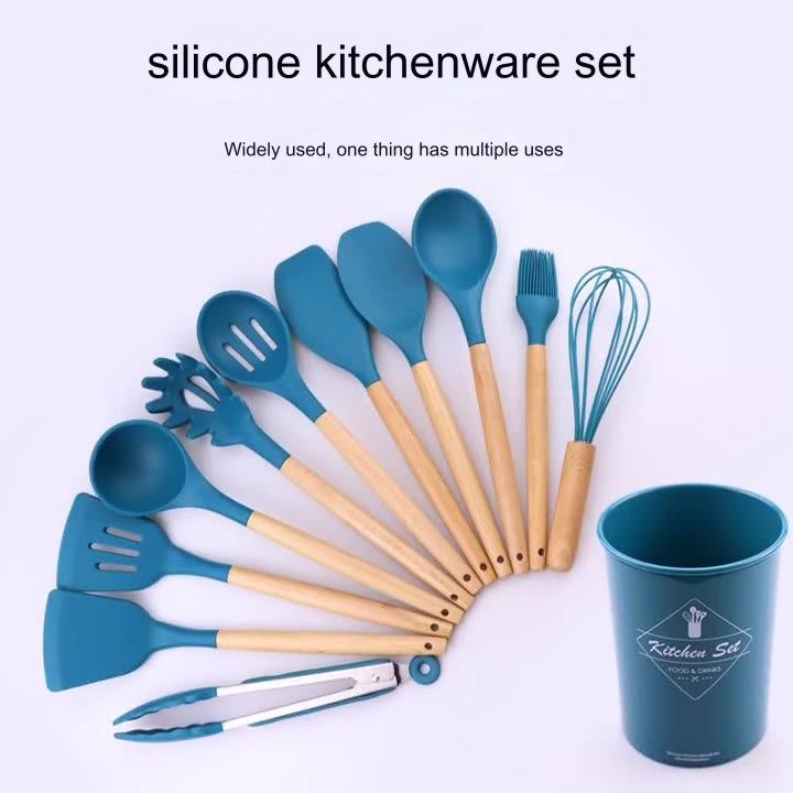 مجموعة أدوات مطبخ من السيليكون مقاومة للحرارة ومقاومة للإلتصاق ، مجموعة مكونة من 12 قطعة