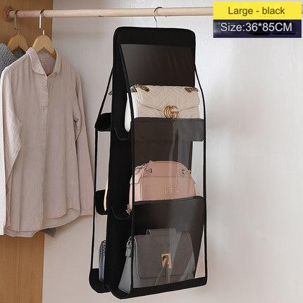 منظم شنط اليد للخزانة، منظم شنط يد معلق للتخزين، حامل شنط شفاف فوق الباب، 6 جيوب، موفر للمساحة، لتعليق الشنط والمحافظ وشنط اليد، لون اسود