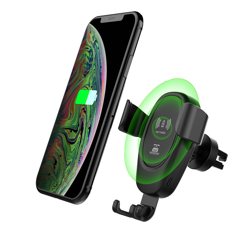 شاحن سيارة لاسلكي بخاصية الشحن السريع Qi بقوة 10 وات مع حامل الهاتف سهل الفتح والأغلاق، أسود