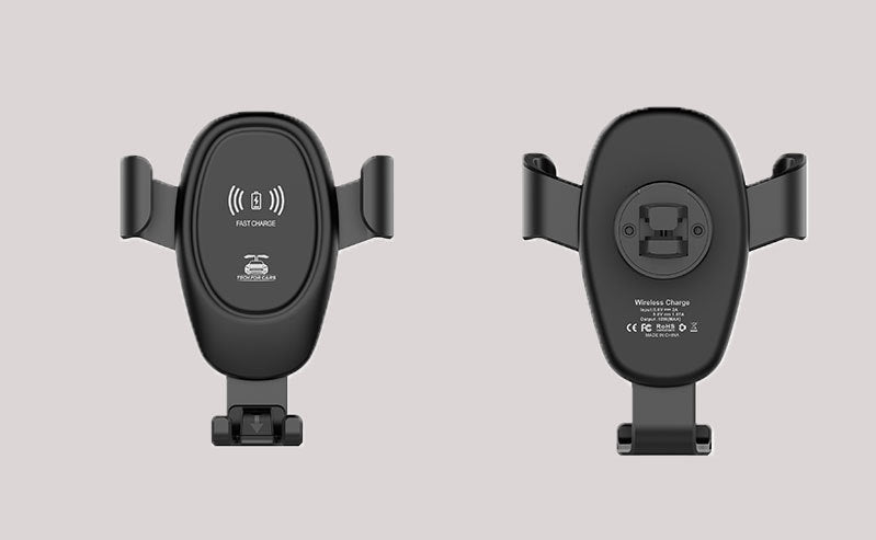 شاحن سيارة لاسلكي بخاصية الشحن السريع Qi بقوة 10 وات مع حامل الهاتف سهل الفتح والأغلاق، أسود