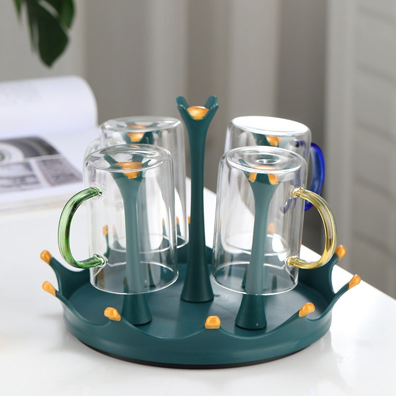 حامل أكواب دوار، حامل 5 أكواب، منظم اكواب، رف أكواب مياة، رف تجفيف الزجاجات، رف تجفيف بلاستيك