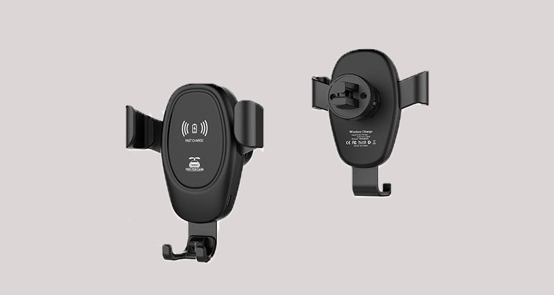 شاحن سيارة لاسلكي بخاصية الشحن السريع Qi بقوة 10 وات مع حامل الهاتف سهل الفتح والأغلاق، أسود