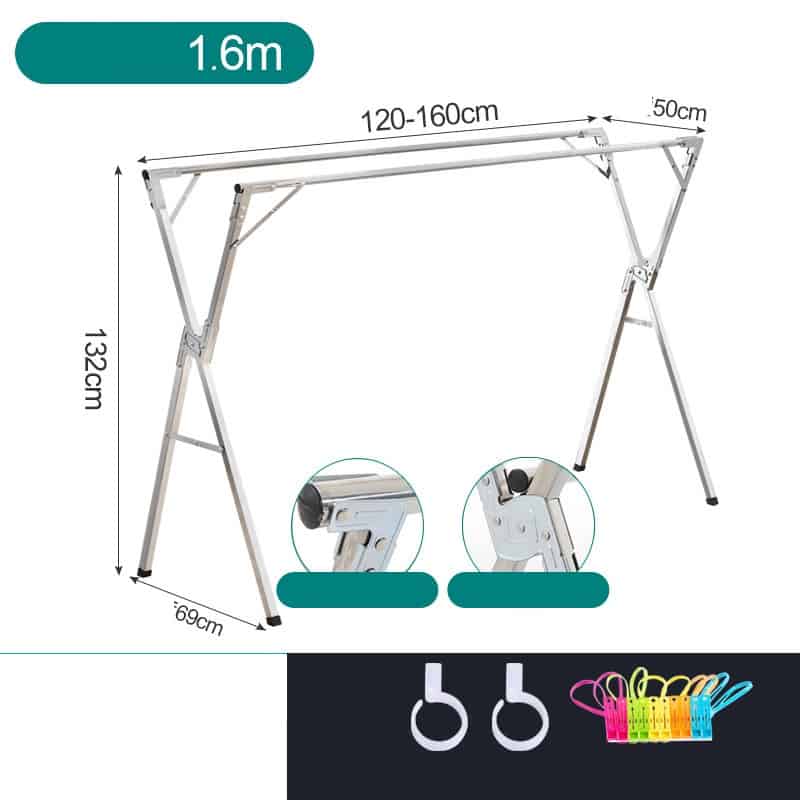 منشر ملابس مزدوج وقابل للطي من الفولاذ المقاوم للصدأ