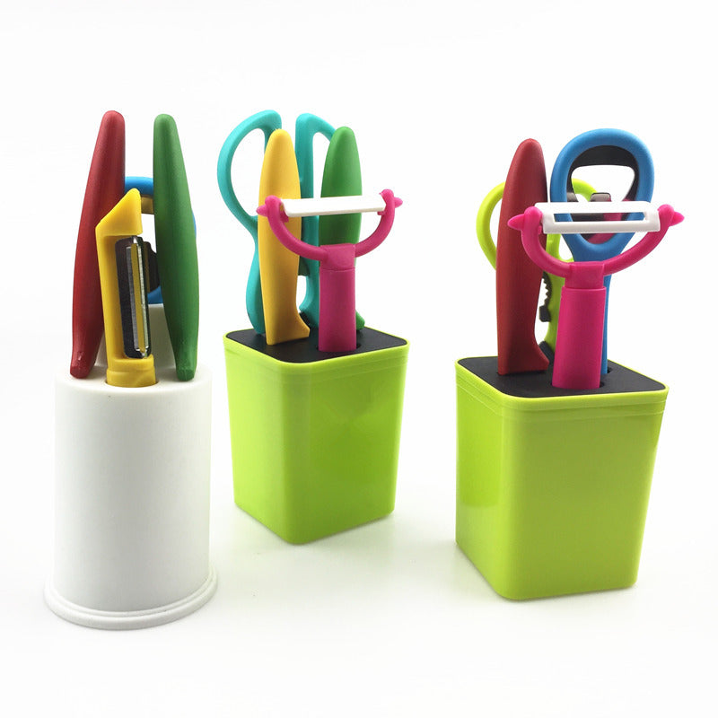 طقم مستلزمات مطبخ متعدد الوظائف مكون من 5 قطع , طقم ملون من الفولاذ المقاوم للصدأ مع حامل