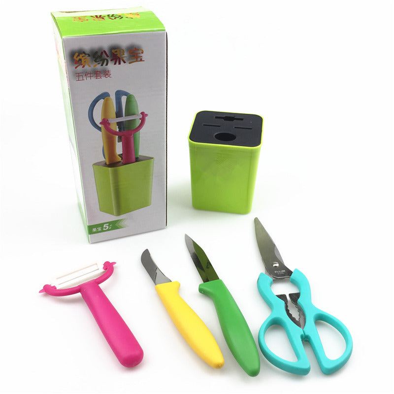 طقم مستلزمات مطبخ متعدد الوظائف مكون من 5 قطع , طقم ملون من الفولاذ المقاوم للصدأ مع حامل