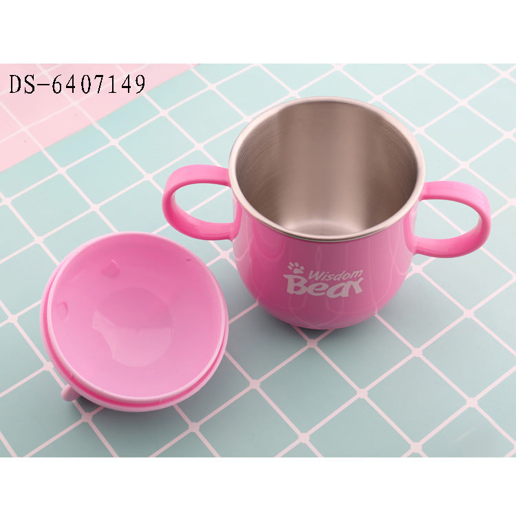 كوب أطفال على شكل دب لطيف من الفولاذ المقاوم للصدأ بمقبض