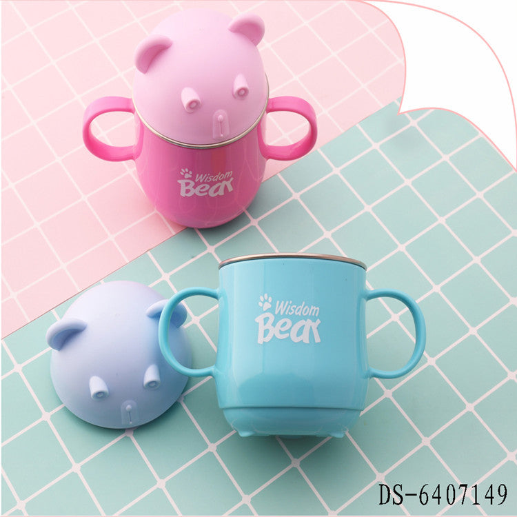 كوب أطفال على شكل دب لطيف من الفولاذ المقاوم للصدأ بمقبض