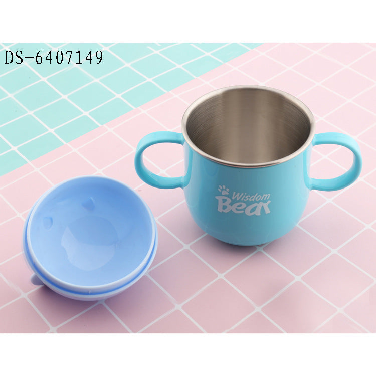 كوب أطفال على شكل دب لطيف من الفولاذ المقاوم للصدأ بمقبض