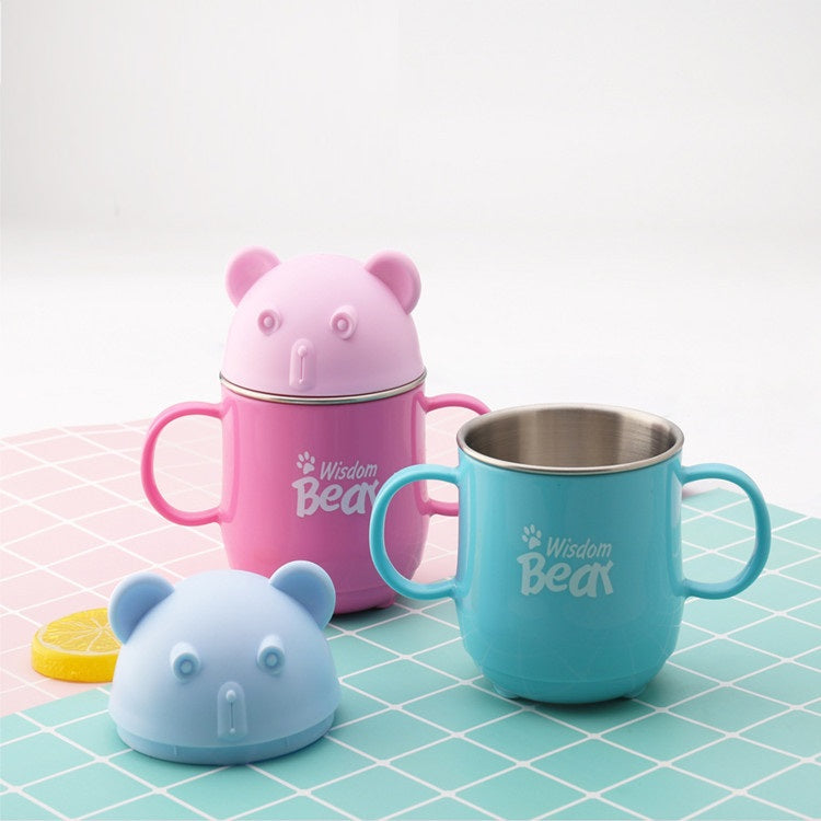 كوب أطفال على شكل دب لطيف من الفولاذ المقاوم للصدأ بمقبض
