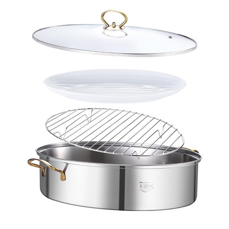 طقم وعاء طهي السمك بالبخار من الفولاذ المقاوم للصدأ 304 مكون من 4 قطع