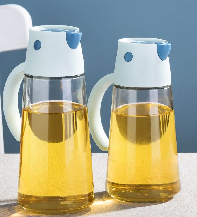 موزع زيت للمطبخ مع غطاء قلاب تلقائي وتحكم دقيق في الزيت بسعة 650 مل