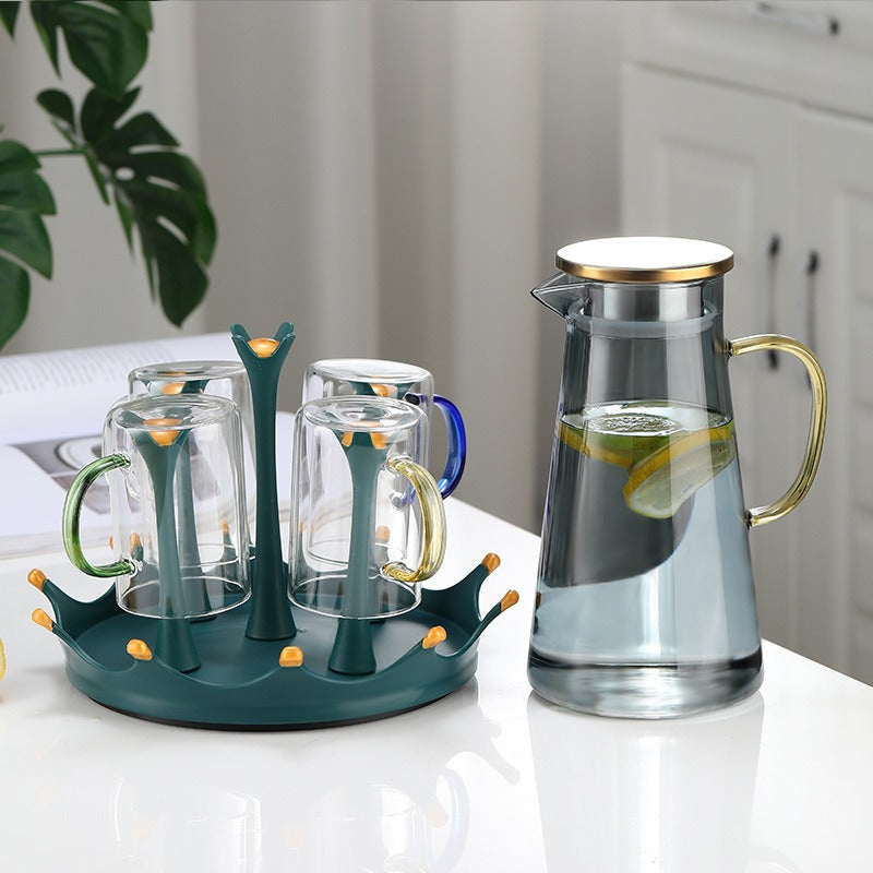 حامل أكواب دوار، حامل 5 أكواب، منظم اكواب، رف أكواب مياة، رف تجفيف الزجاجات، رف تجفيف بلاستيك