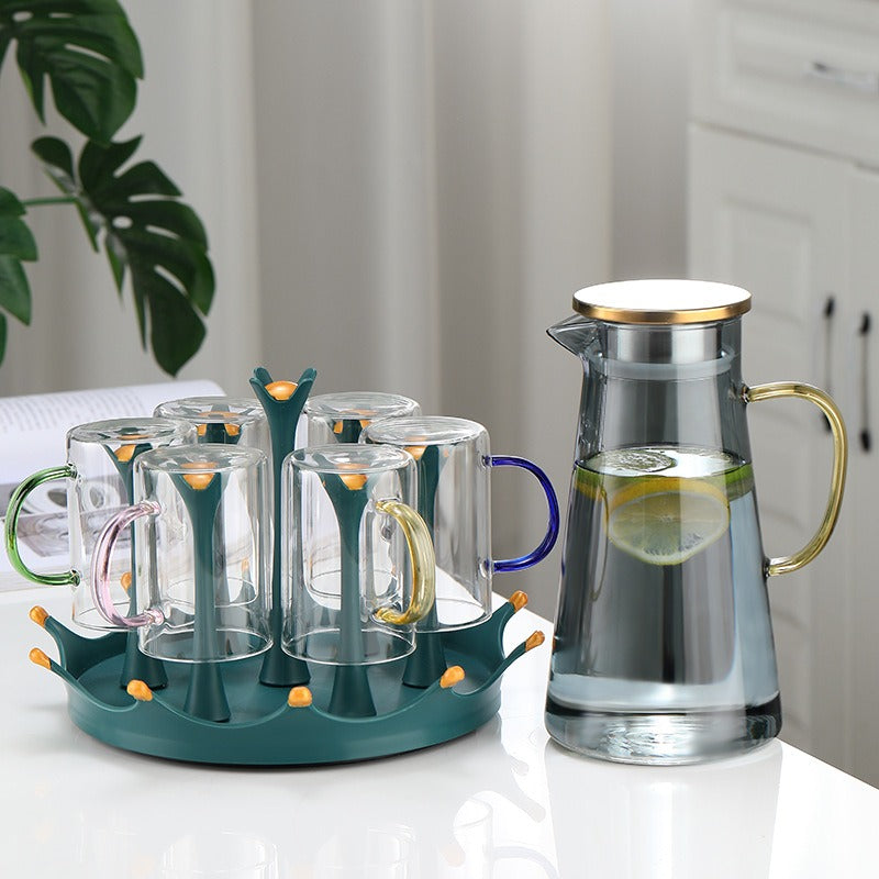 حامل أكواب دوار، حامل 7 أكواب، منظم اكواب، رف أكواب مياة، رف تجفيف الزجاجات، رف تجفيف بلاستيك