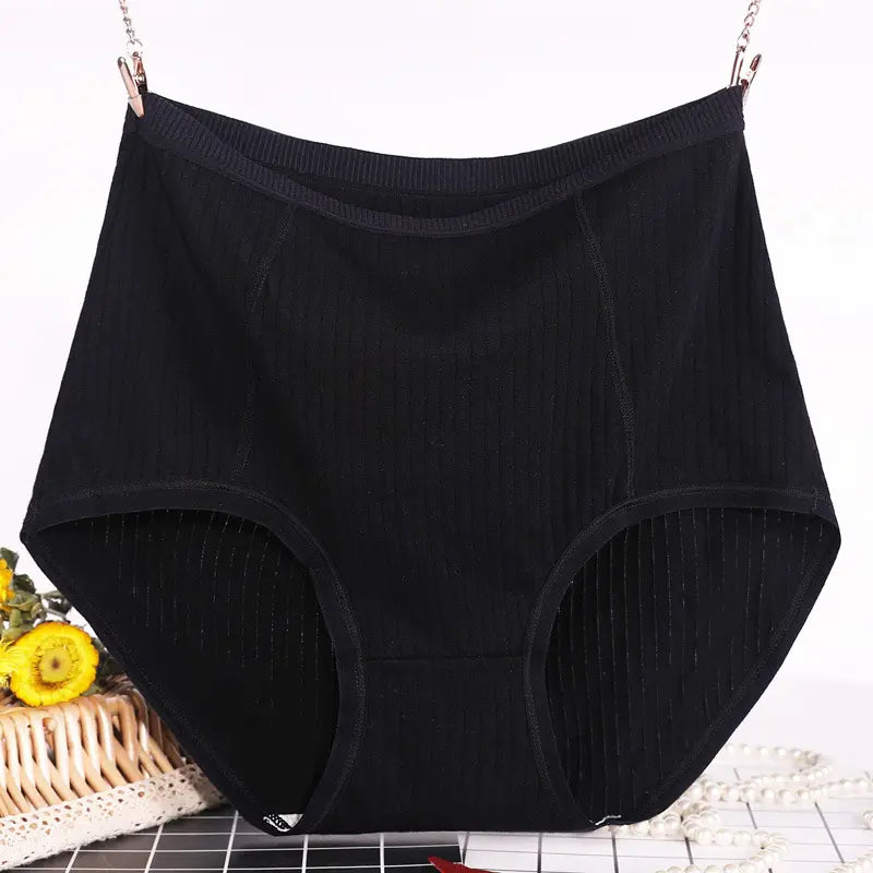 بانتي مرتفع الخصر سادة ومضلع للنساء من القطن الناعم بخصر مرتفع مقاس كبير