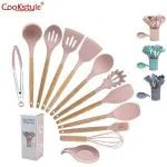 مجموعة أدوات مطبخ منزلية من cookstyle من السيليكون غير اللأصق مع حامل بلاستيكي من 13 قطعة