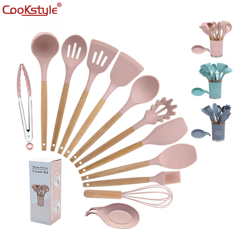مجموعة أدوات مطبخ منزلية من cookstyle من السيليكون غير اللأصق مع حامل بلاستيكي من 13 قطعة