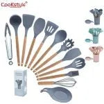 مجموعة أدوات مطبخ منزلية من cookstyle من السيليكون غير اللأصق مع حامل بلاستيكي من 13 قطعة