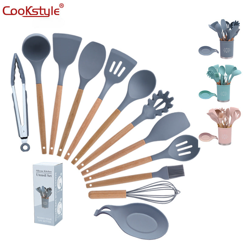 مجموعة أدوات مطبخ منزلية من cookstyle من السيليكون غير اللأصق مع حامل بلاستيكي من 13 قطعة
