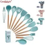 مجموعة أدوات مطبخ منزلية من cookstyle من السيليكون غير اللأصق مع حامل بلاستيكي من 13 قطعة