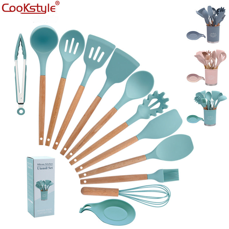مجموعة أدوات مطبخ منزلية من cookstyle من السيليكون غير اللأصق مع حامل بلاستيكي من 13 قطعة