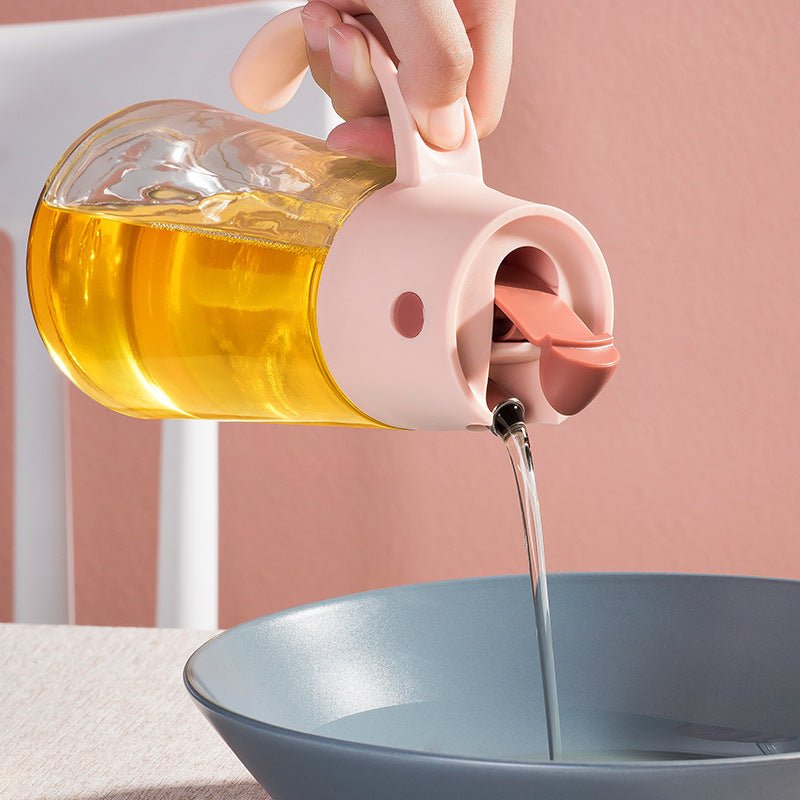 موزع زيت للمطبخ مع غطاء قلاب تلقائي وتحكم دقيق في الزيت بسعة 650 مل