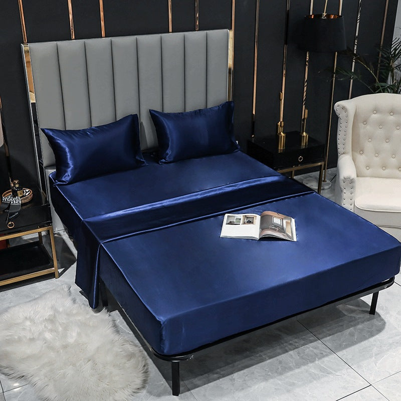 ملاية سرير من الحرير الستان بلون سادة، مقاس سرير مزدوج كينج (270*245 سم) - مقاومة للانكماش والبهتان - تتضمن 2 كيس وسادة (75*50 سم)