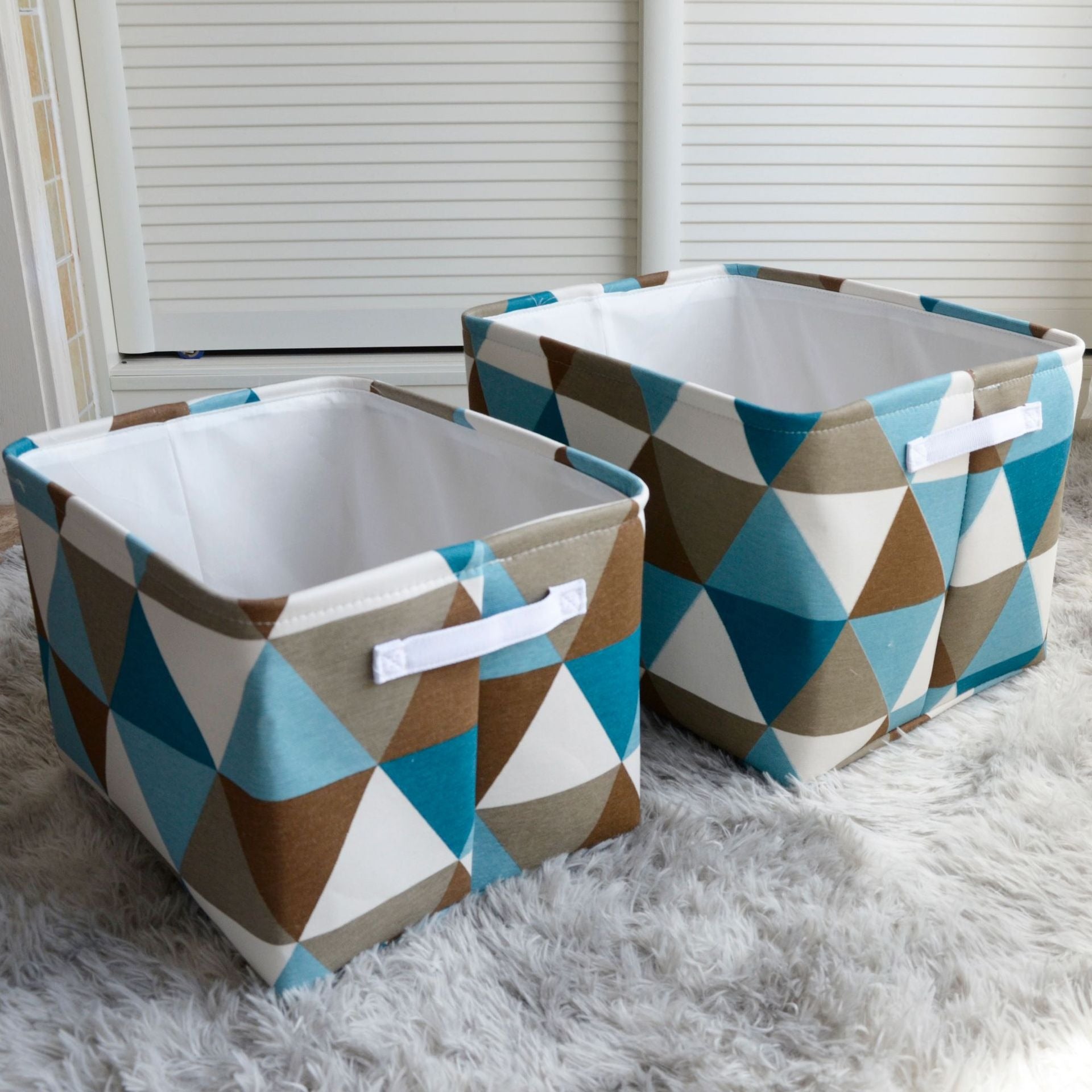 سلة تخزين قابلة للطي مكونة من قطعتين، مزودة بمقبضين، صندوق تخزين سطح المكتب من القماش، صندوق تخزين بسيط مقاوم للرطوبة