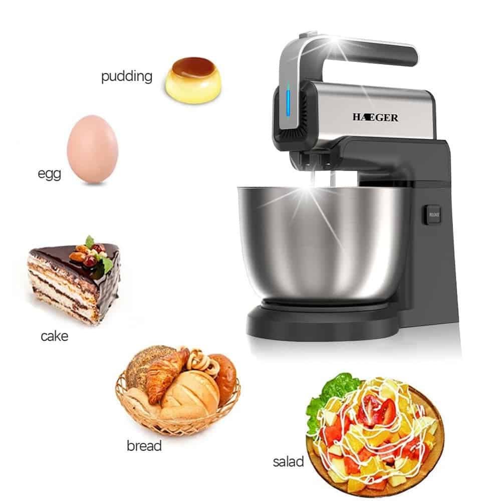 عجان Haeger الكهربائي بسعة 3.5 لتر لخفق البيض وصنع العجين
