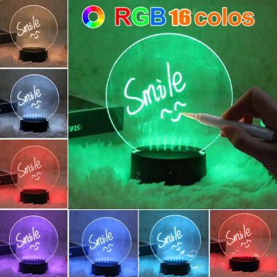 لوح كتابة إكريليك ثلاثي الأبعاد بإضاءة LED مع قلم وإضاءة، لوحة رسم ورسائل إبداعية، لوح قابل لإعادة الكتابة، لوح قابل للمسح الجاف مع حامل للأطفال/المنزل/الهدايا/إضاءة ليلية/إستخدام المكتب