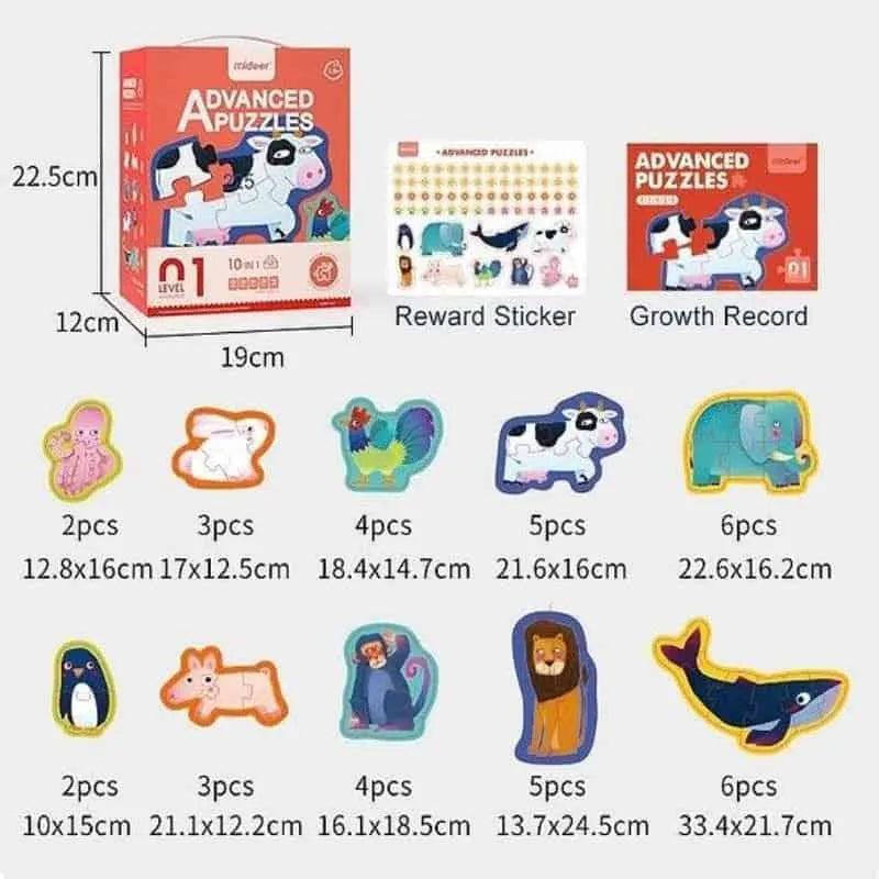 لغز تعليمي للأطفال 10 في 1، لغز تعليمي مبكر مناسب للأطفال فوق 1.5 سنة