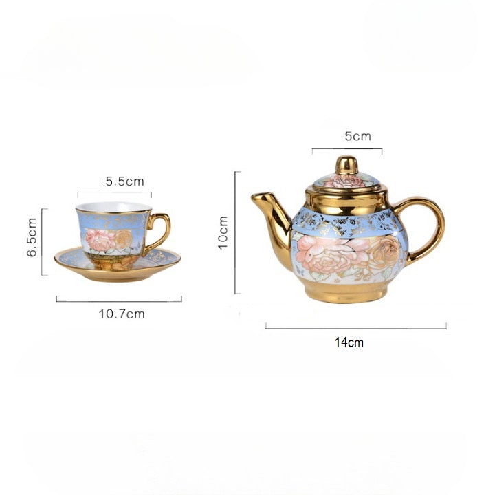 طقم شاى من البورسلين الفاخر المطلي على الطراز الأوروبي 4 أكواب 4 أطباق 1 إبريق تصميم زهرة