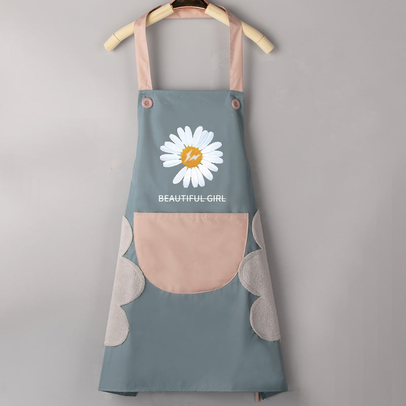 مريلة مطبخ صغيرة بنمط زهرة الأقحوان مقاومة للماء والزيت مع جيب كبير وماسح لليدين