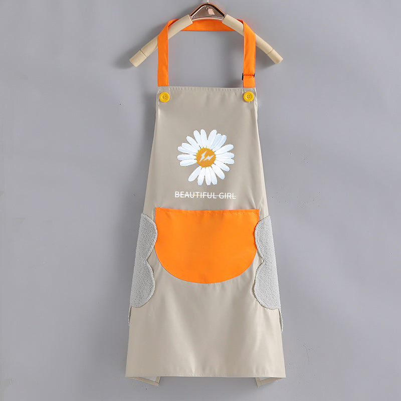 مريلة مطبخ صغيرة بنمط زهرة الأقحوان مقاومة للماء والزيت مع جيب كبير وماسح لليدين
