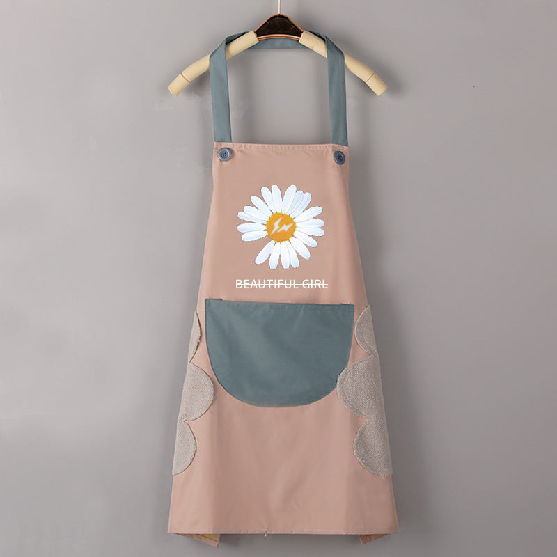 مريلة مطبخ صغيرة بنمط زهرة الأقحوان مقاومة للماء والزيت مع جيب كبير وماسح لليدين