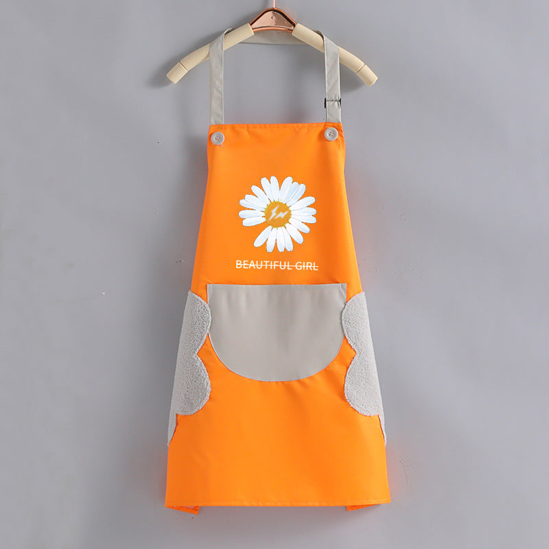 مريلة مطبخ صغيرة بنمط زهرة الأقحوان مقاومة للماء والزيت مع جيب كبير وماسح لليدين