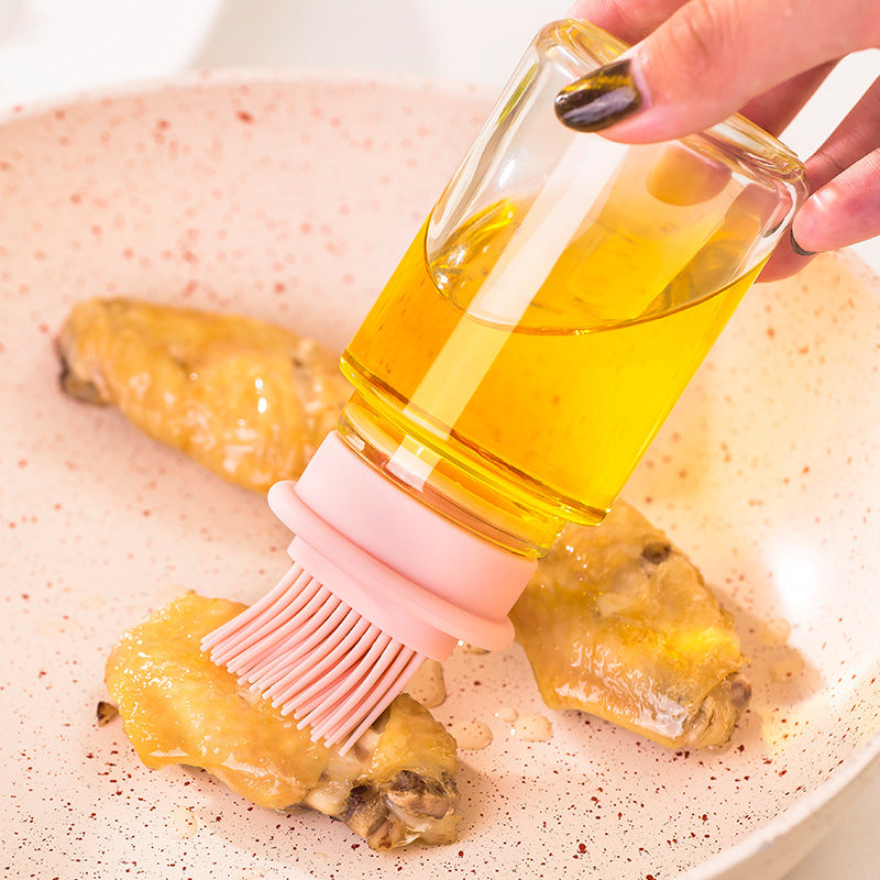 زجاجة زيت برأس فرشاة من السيليكون لتوزيع الزيت مع غطاء مقاوم للغبار - بسعة 150 مل