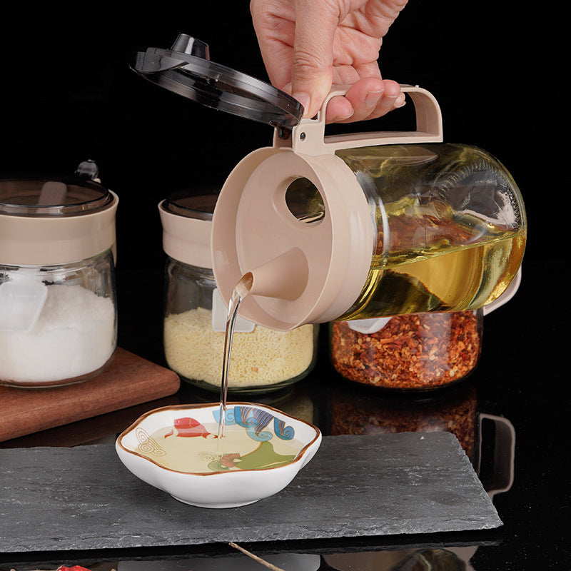 طقم توابل و زياته، طقم مكون من 5 قطع، الطقم خامة زجاج نقى بغطاء بلاستيك محكم