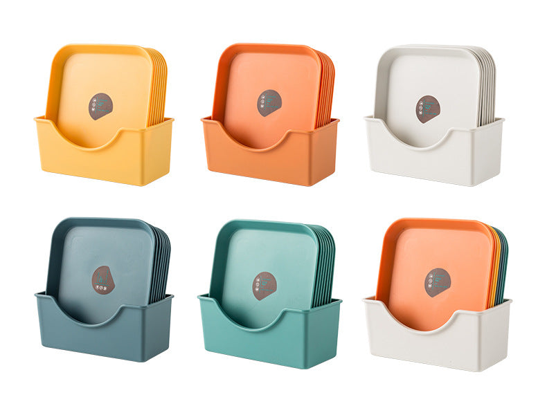 مجموعة أطباق مربعة للوجبات الخفيفة مكون من 8 قطع، مع حامل للأطباق