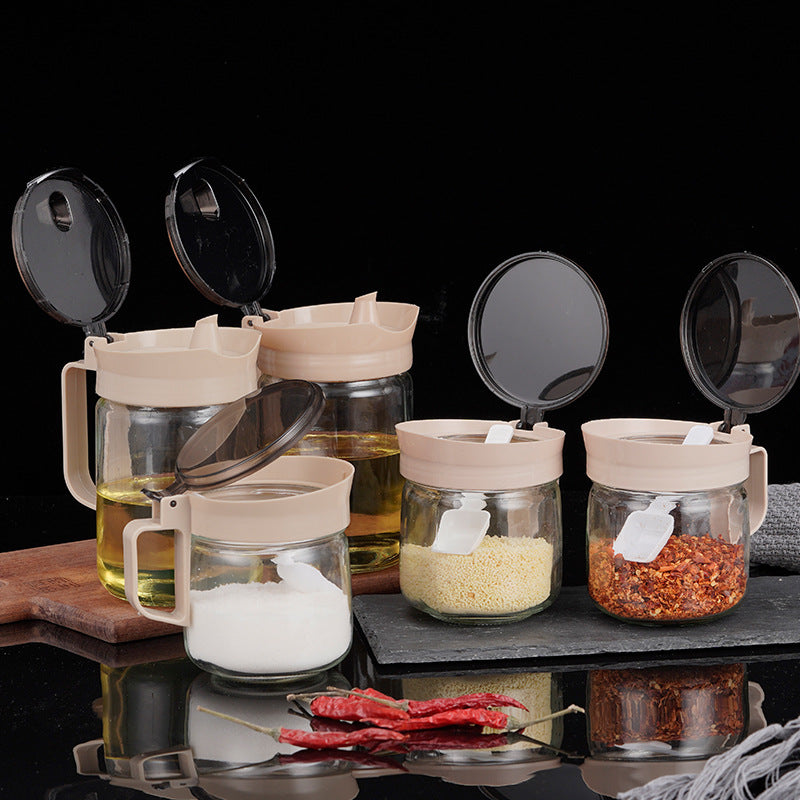 طقم توابل و زياته، طقم مكون من 5 قطع، الطقم خامة زجاج نقى بغطاء بلاستيك محكم