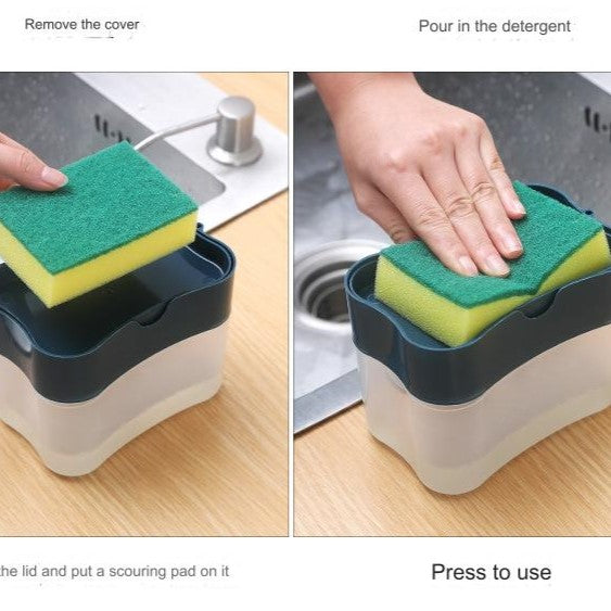 موزع صابون وحامل إسفنجة 2 في 1 لحوض المطبخ والحمام