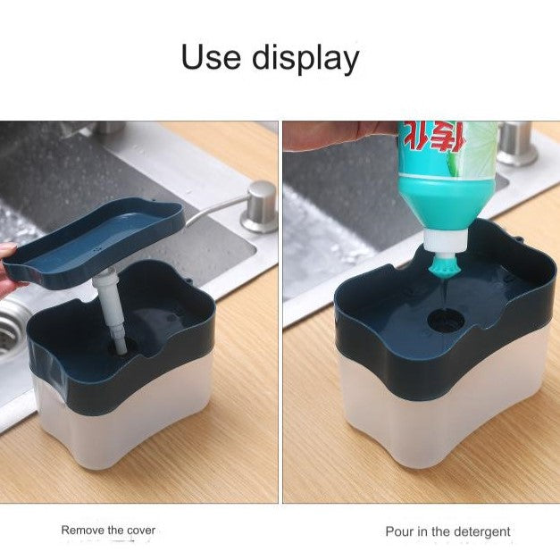 موزع صابون وحامل إسفنجة 2 في 1 لحوض المطبخ والحمام