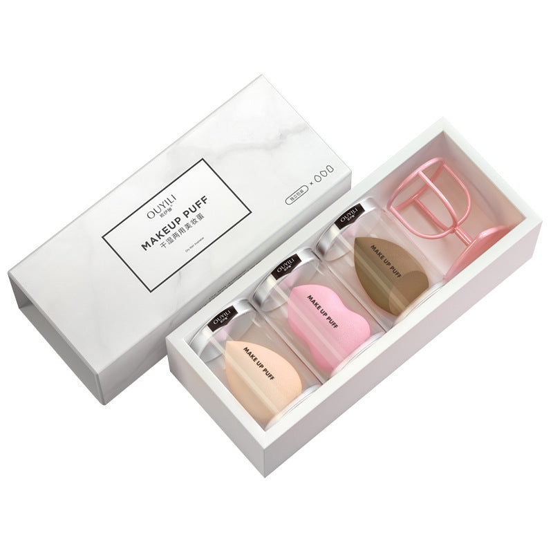 مجموعة بيوتي بلندر  MAKEUP PUFF مجموعة إسفنجات المكياج للإستخدام الجاف والرطب، إسفنجة مزج كريم الاساس والكريم والبودرة مع صندوق حامل، عبوة من 3 قطع