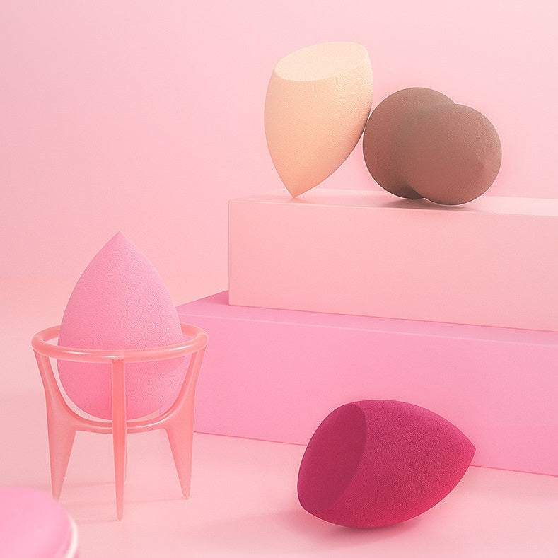 مجموعة بيوتي بلندر  MAKEUP PUFF مجموعة إسفنجات المكياج للإستخدام الجاف والرطب، إسفنجة مزج كريم الاساس والكريم والبودرة مع صندوق حامل، عبوة من 3 قطع