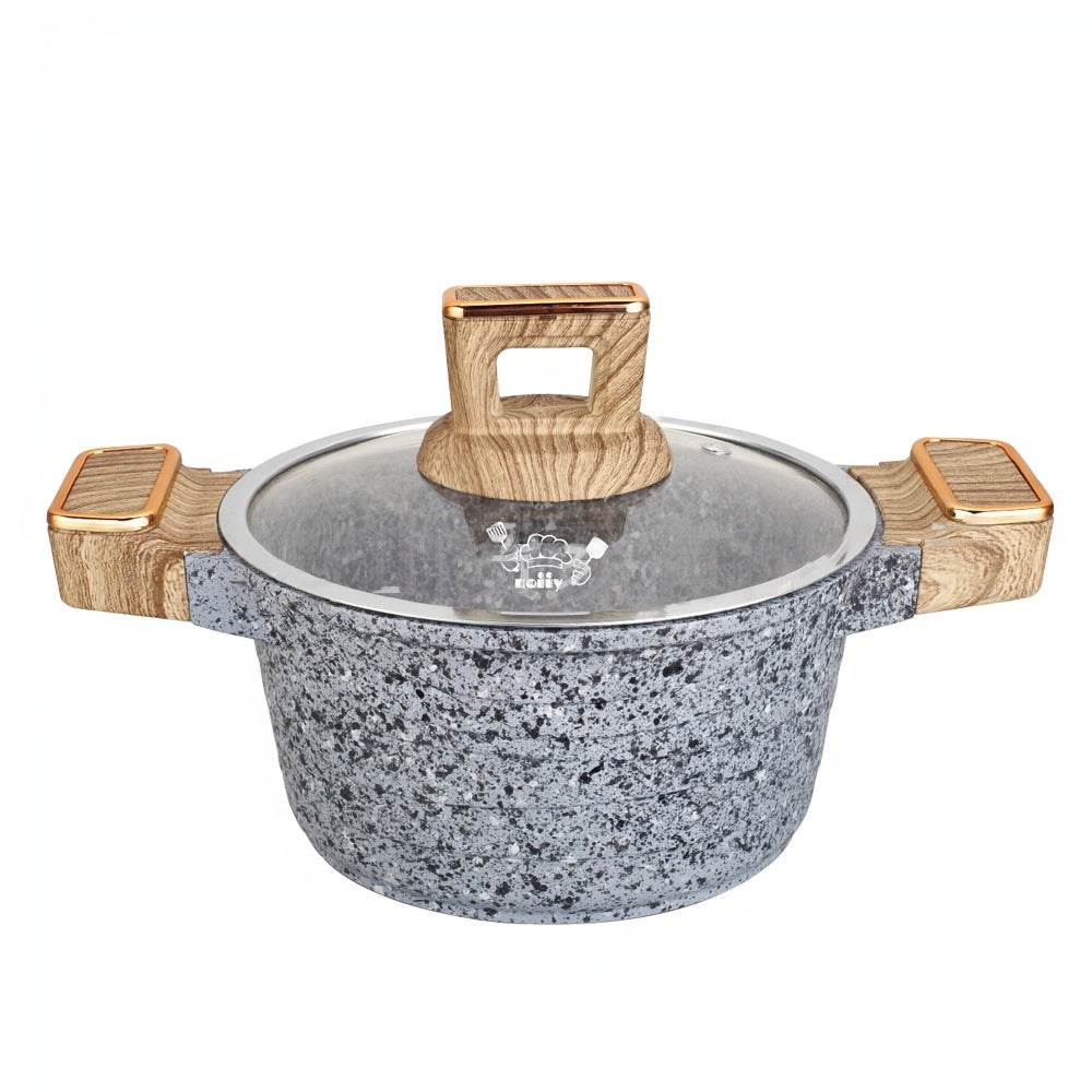 حلة جرانيت 5مل، بغطاء زجاج ومقبض خشبى عالى الجودة عازل للحرارة