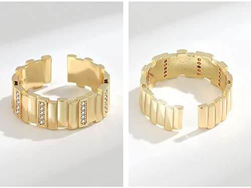 خاتم مطلي باللون الذهبي غير قابل للصدأ مرصعًا بفصوص كريستال الزريكون الأصلى اللامع شكل هندسى