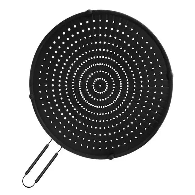 مصفاة مقاومة لتناثر الزيت من السيليكون المقاوم للحرارة مع مقبض قابل للطي