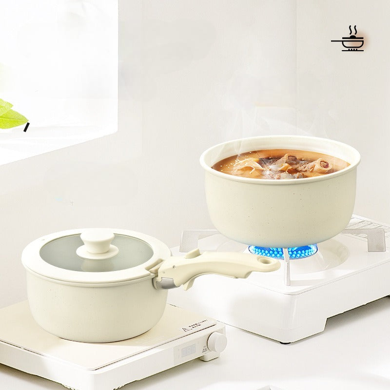 طقم أواني ومقالي عالية الجودة مع إمكانية إزالة المقبض , غير لاصقة 9 قطع من أواني الطهي الأمنة للإستخدام في غسالة الأطباق مع مقالي صواني من حمض بيرفلورو الأوكتانويك (جرانيت كريمي)