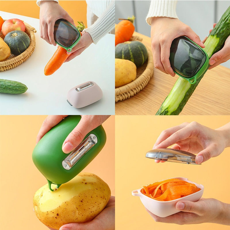 مقشرة بحجرة تخزين وشفرة حادة متينة، مقشرة ذات تصميم مجوف ومقبض مريح قابلة للتعليق