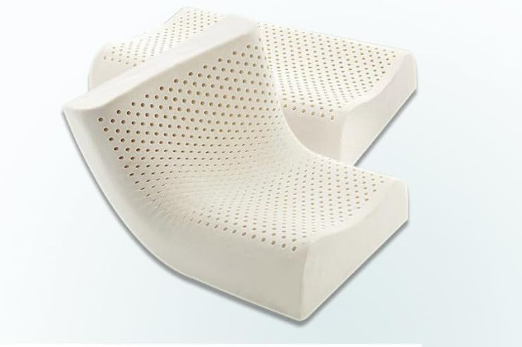 وسادة لاتكس - وسادة من إسفنج لاتكس منخفض الإرتفاع | خالية من المواد الكيميائية غطاء وسادة من تينسل قابل للغسل في الغسالة | وسائد دعم فائقة النعومة للنوم مع غطاء وسادة (40x60x10سم)